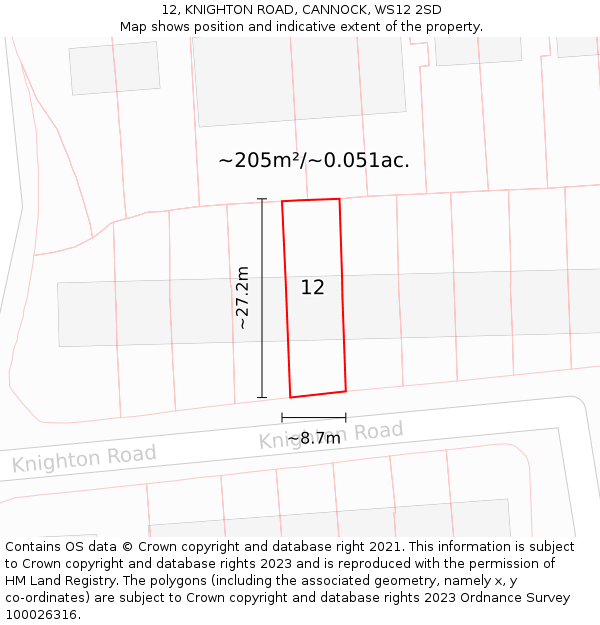 12, KNIGHTON ROAD, CANNOCK, WS12 2SD: Plot and title map