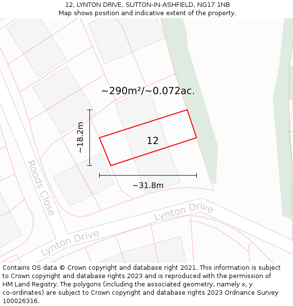 12, LYNTON DRIVE, SUTTON-IN-ASHFIELD, NG17 1NB: Plot and title map