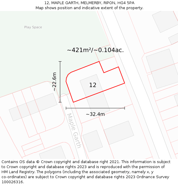 12, MAPLE GARTH, MELMERBY, RIPON, HG4 5PA: Plot and title map