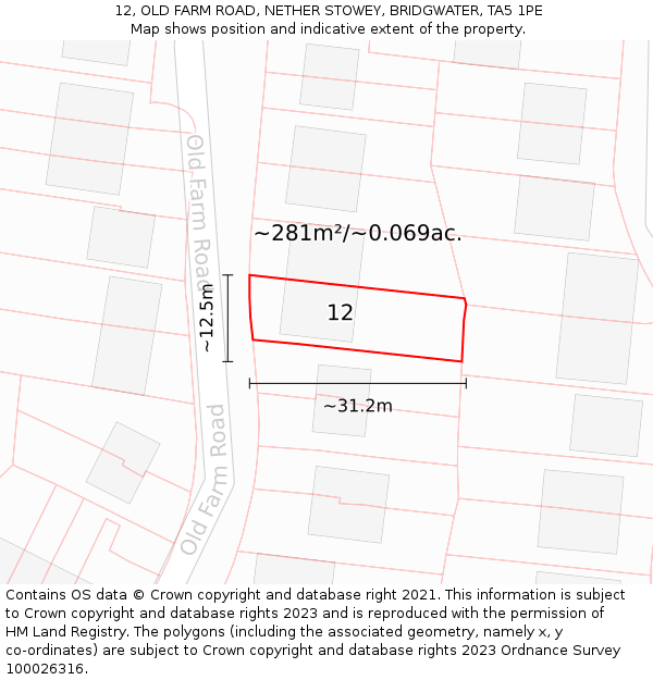 12, OLD FARM ROAD, NETHER STOWEY, BRIDGWATER, TA5 1PE: Plot and title map