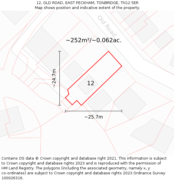 12, OLD ROAD, EAST PECKHAM, TONBRIDGE, TN12 5ER: Plot and title map