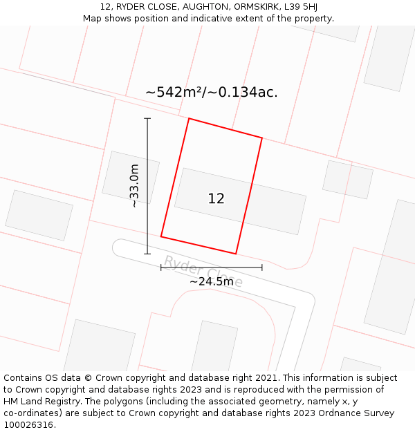 12, RYDER CLOSE, AUGHTON, ORMSKIRK, L39 5HJ: Plot and title map