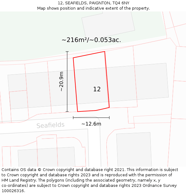 12, SEAFIELDS, PAIGNTON, TQ4 6NY: Plot and title map