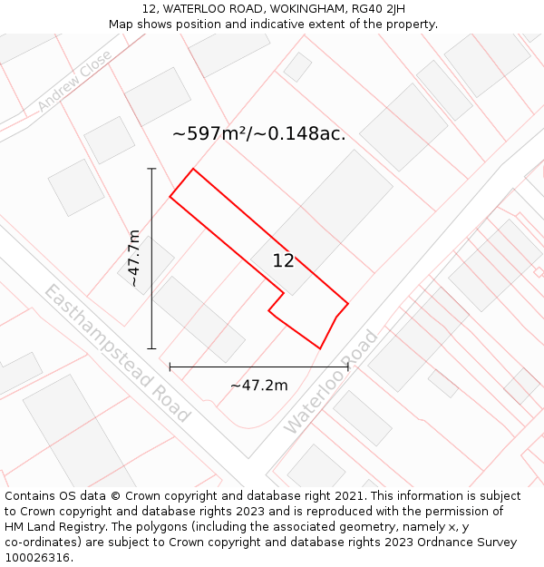 12, WATERLOO ROAD, WOKINGHAM, RG40 2JH: Plot and title map