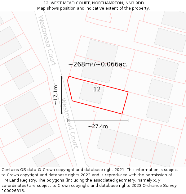 12, WEST MEAD COURT, NORTHAMPTON, NN3 9DB: Plot and title map