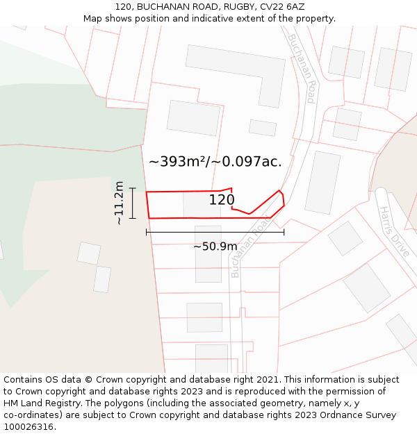 120, BUCHANAN ROAD, RUGBY, CV22 6AZ: Plot and title map