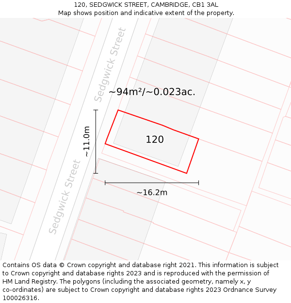 120, SEDGWICK STREET, CAMBRIDGE, CB1 3AL: Plot and title map