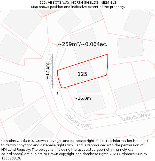 125, ABBOTS WAY, NORTH SHIELDS, NE29 8LS: Plot and title map