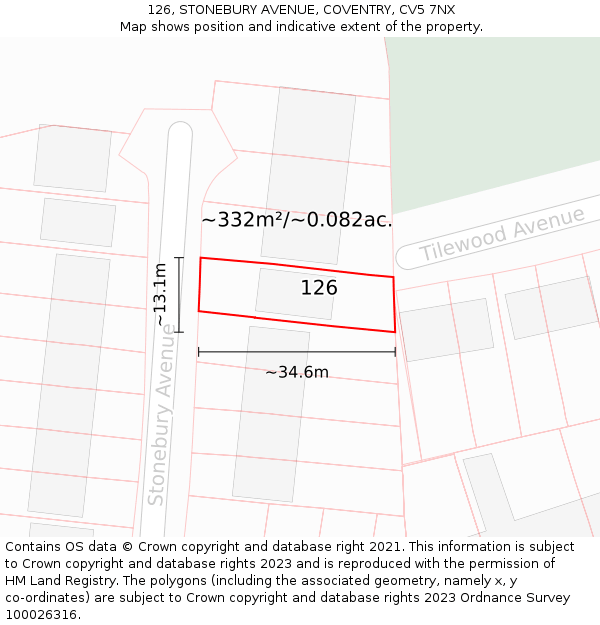 126, STONEBURY AVENUE, COVENTRY, CV5 7NX: Plot and title map