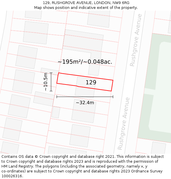 129, RUSHGROVE AVENUE, LONDON, NW9 6RG: Plot and title map