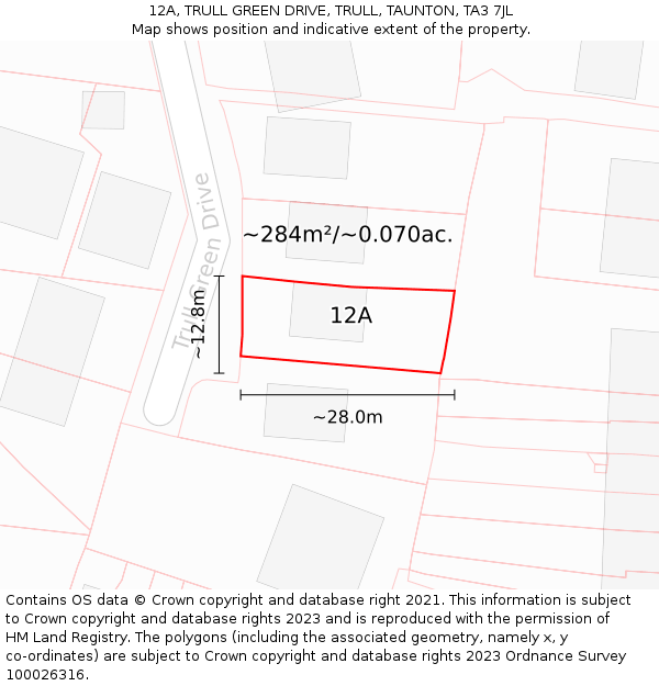 12A, TRULL GREEN DRIVE, TRULL, TAUNTON, TA3 7JL: Plot and title map