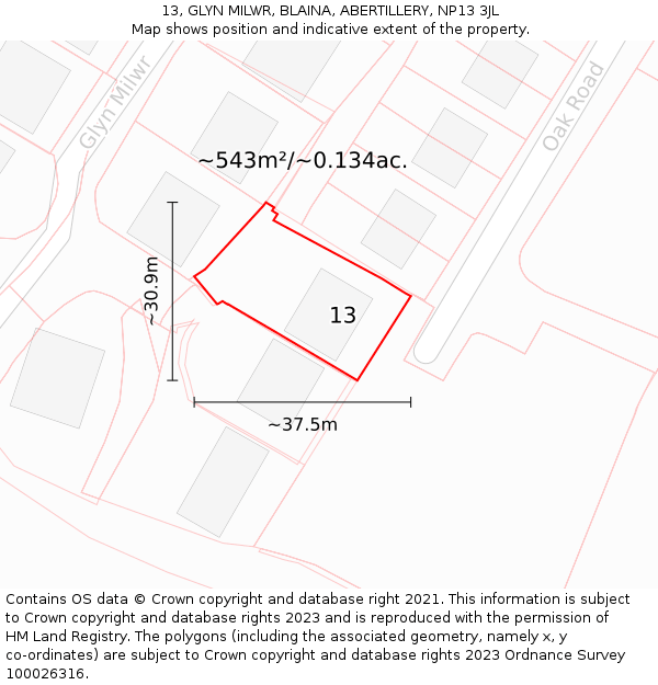 13, GLYN MILWR, BLAINA, ABERTILLERY, NP13 3JL: Plot and title map