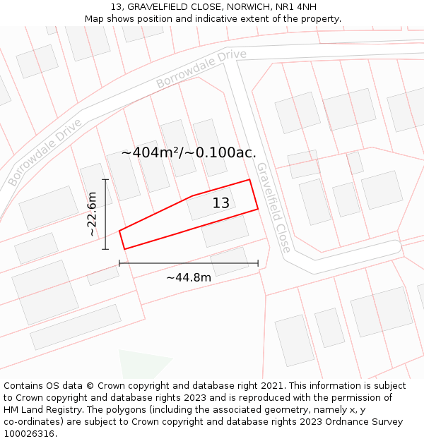 13, GRAVELFIELD CLOSE, NORWICH, NR1 4NH: Plot and title map