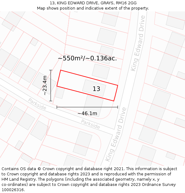 13, KING EDWARD DRIVE, GRAYS, RM16 2GG: Plot and title map