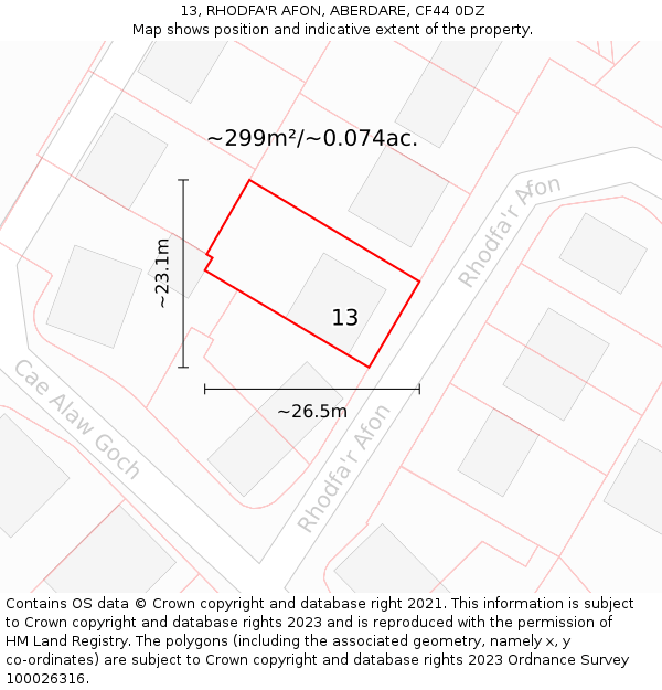 13, RHODFA'R AFON, ABERDARE, CF44 0DZ: Plot and title map