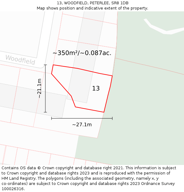 13, WOODFIELD, PETERLEE, SR8 1DB: Plot and title map