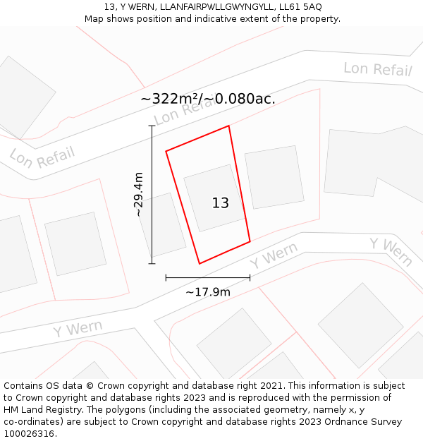 13, Y WERN, LLANFAIRPWLLGWYNGYLL, LL61 5AQ: Plot and title map