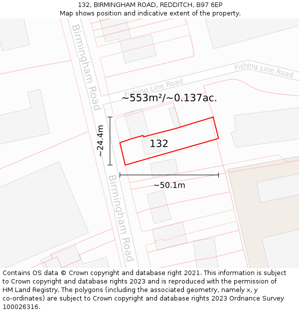 132, BIRMINGHAM ROAD, REDDITCH, B97 6EP: Plot and title map