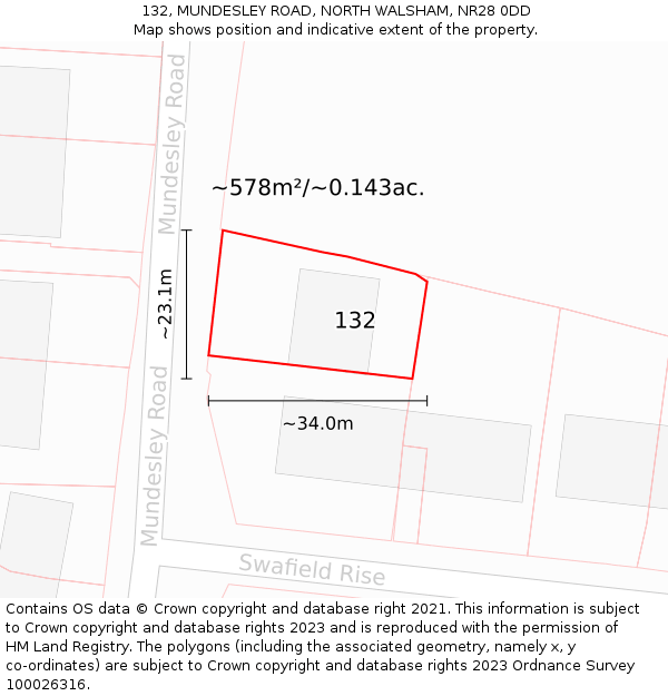 132, MUNDESLEY ROAD, NORTH WALSHAM, NR28 0DD: Plot and title map