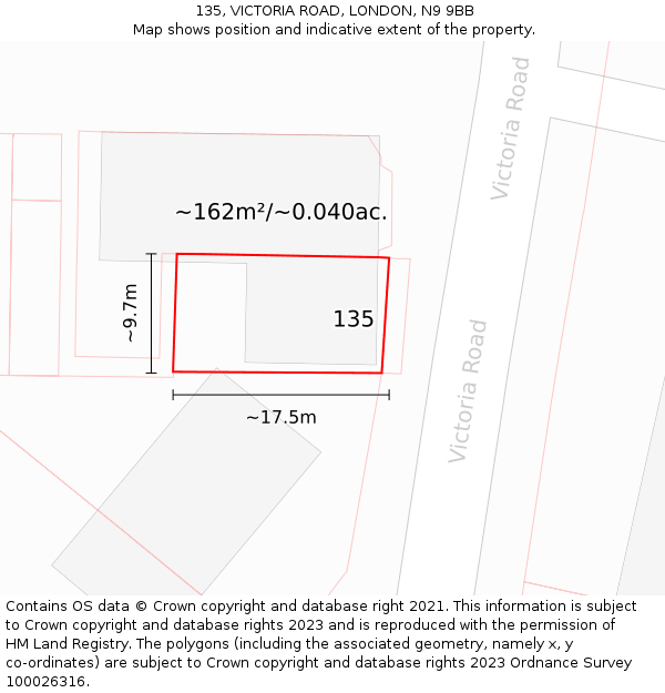 135, VICTORIA ROAD, LONDON, N9 9BB: Plot and title map