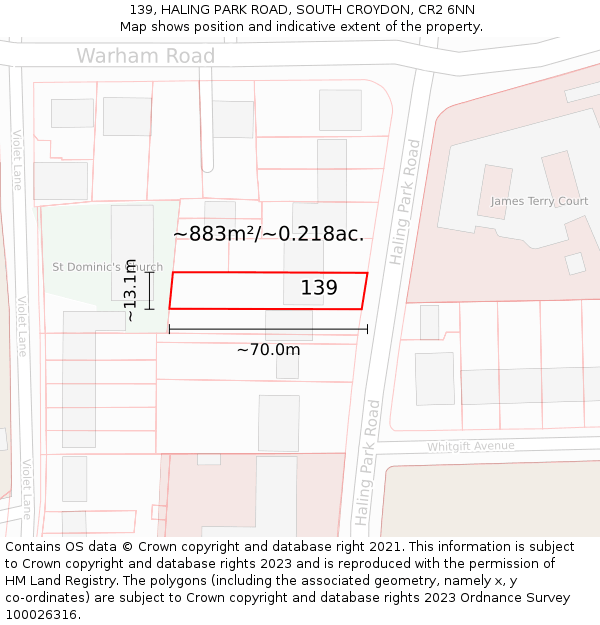 139, HALING PARK ROAD, SOUTH CROYDON, CR2 6NN: Plot and title map