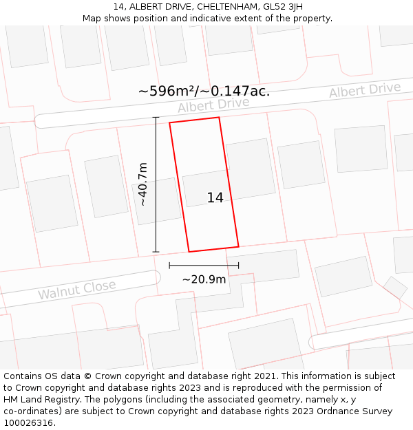 14, ALBERT DRIVE, CHELTENHAM, GL52 3JH: Plot and title map