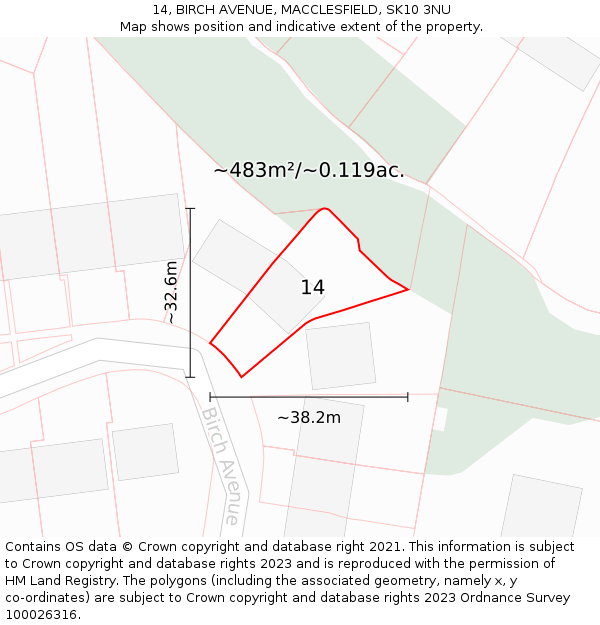 14, BIRCH AVENUE, MACCLESFIELD, SK10 3NU: Plot and title map