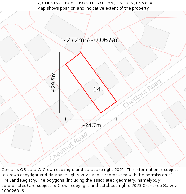 14, CHESTNUT ROAD, NORTH HYKEHAM, LINCOLN, LN6 8LX: Plot and title map