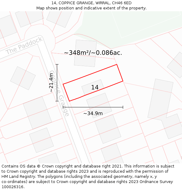 14, COPPICE GRANGE, WIRRAL, CH46 6ED: Plot and title map