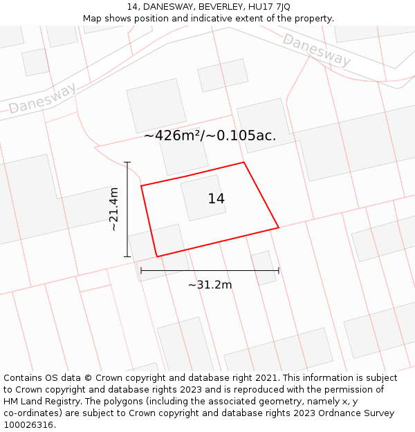 14, DANESWAY, BEVERLEY, HU17 7JQ: Plot and title map