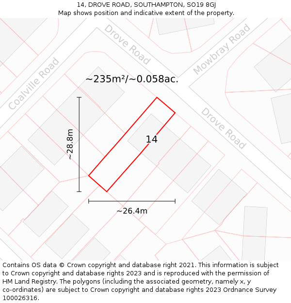 14, DROVE ROAD, SOUTHAMPTON, SO19 8GJ: Plot and title map