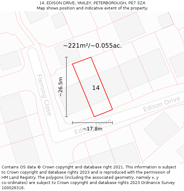 14, EDISON DRIVE, YAXLEY, PETERBOROUGH, PE7 3ZA: Plot and title map