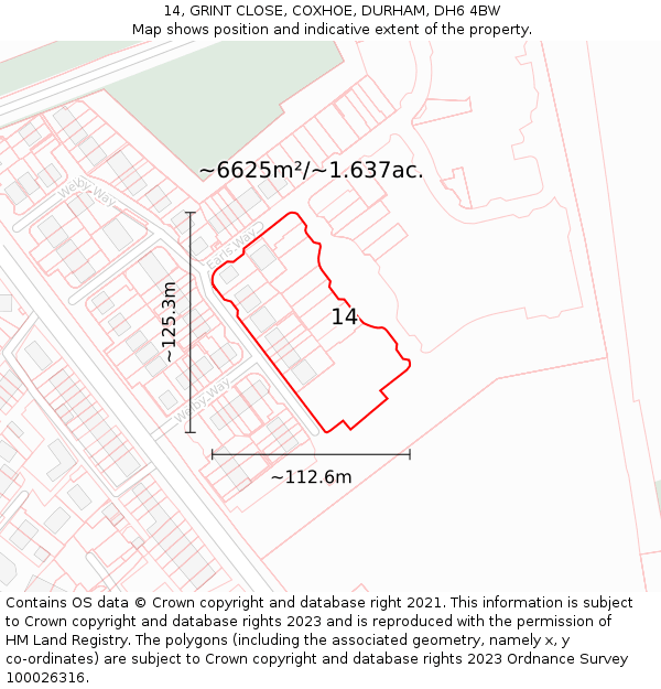 14, GRINT CLOSE, COXHOE, DURHAM, DH6 4BW: Plot and title map