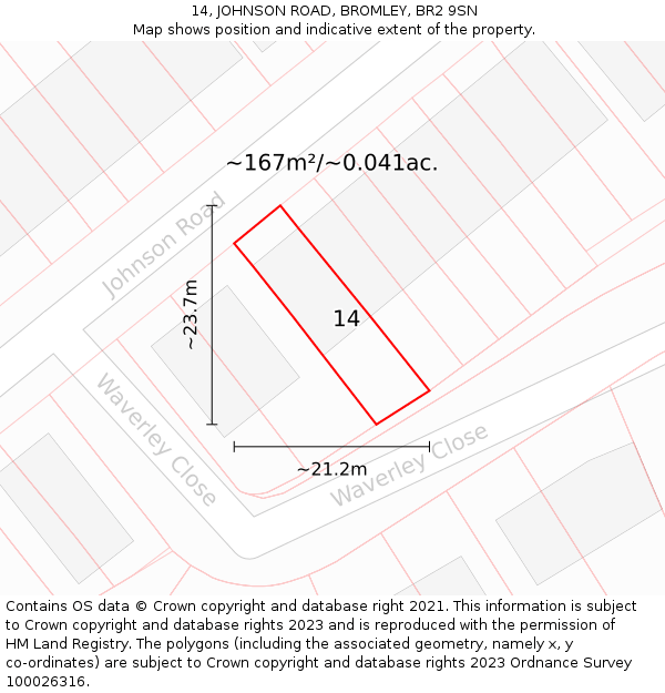 14, JOHNSON ROAD, BROMLEY, BR2 9SN: Plot and title map