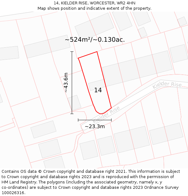 14, KIELDER RISE, WORCESTER, WR2 4HN: Plot and title map