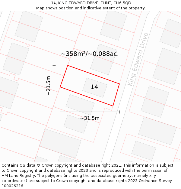 14, KING EDWARD DRIVE, FLINT, CH6 5QD: Plot and title map