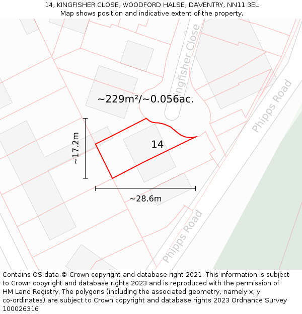 14, KINGFISHER CLOSE, WOODFORD HALSE, DAVENTRY, NN11 3EL: Plot and title map