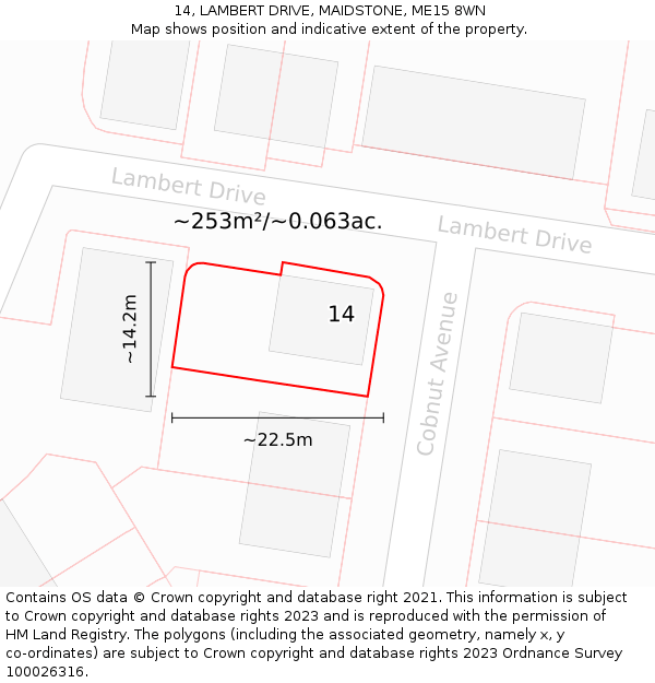 14, LAMBERT DRIVE, MAIDSTONE, ME15 8WN: Plot and title map