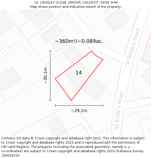 14, LANGLEY CLOSE, MAGOR, CALDICOT, NP26 3HW: Plot and title map