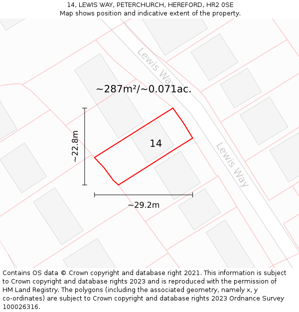 14, LEWIS WAY, PETERCHURCH, HEREFORD, HR2 0SE: Plot and title map