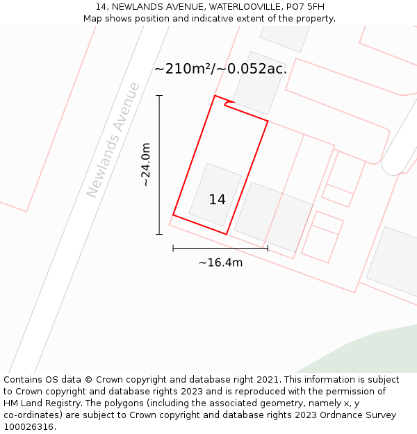 14, NEWLANDS AVENUE, WATERLOOVILLE, PO7 5FH: Plot and title map