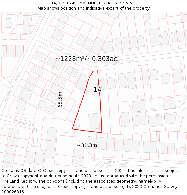 14, ORCHARD AVENUE, HOCKLEY, SS5 5BE: Plot and title map