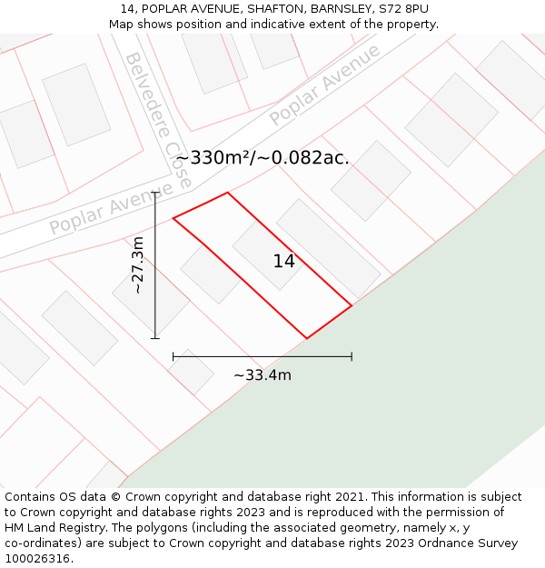 14, POPLAR AVENUE, SHAFTON, BARNSLEY, S72 8PU: Plot and title map