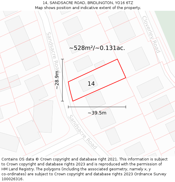 14, SANDSACRE ROAD, BRIDLINGTON, YO16 6TZ: Plot and title map