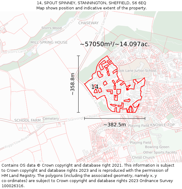 14, SPOUT SPINNEY, STANNINGTON, SHEFFIELD, S6 6EQ: Plot and title map