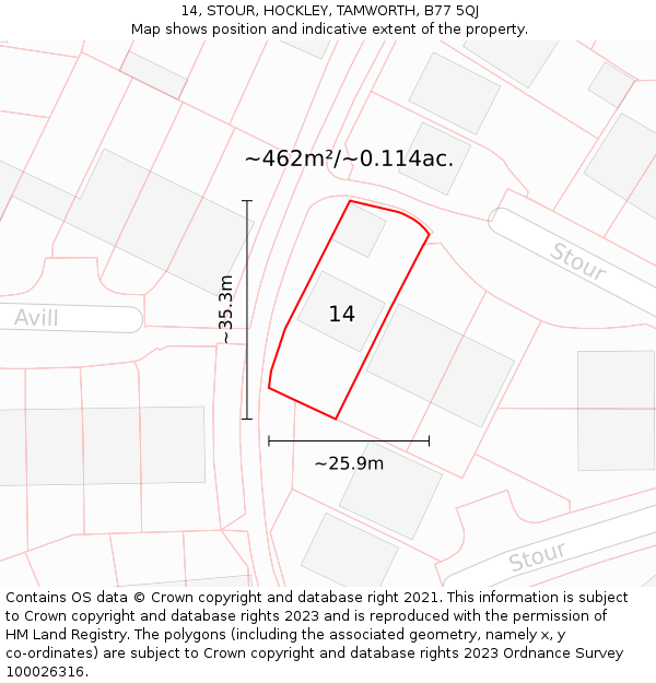 14, STOUR, HOCKLEY, TAMWORTH, B77 5QJ: Plot and title map