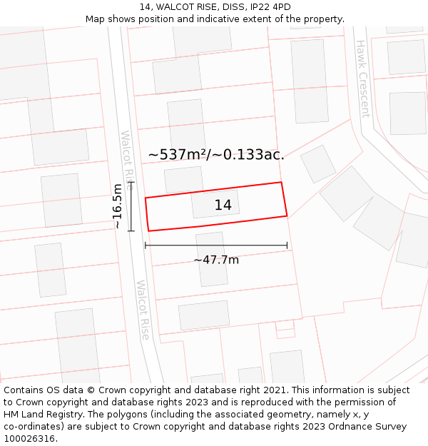 14, WALCOT RISE, DISS, IP22 4PD: Plot and title map