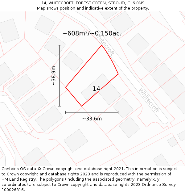 14, WHITECROFT, FOREST GREEN, STROUD, GL6 0NS: Plot and title map