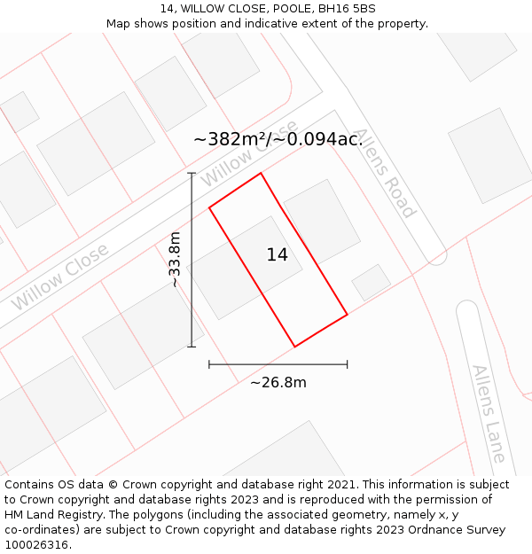 14, WILLOW CLOSE, POOLE, BH16 5BS: Plot and title map