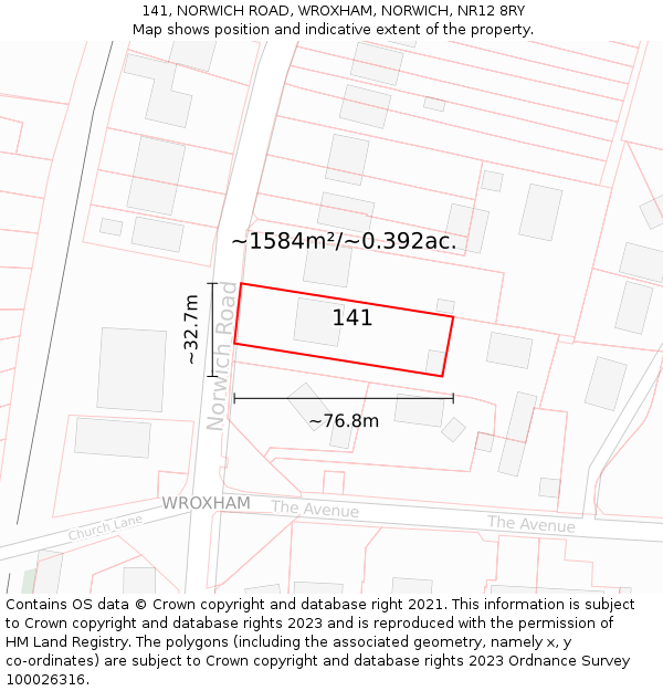 141, NORWICH ROAD, WROXHAM, NORWICH, NR12 8RY: Plot and title map